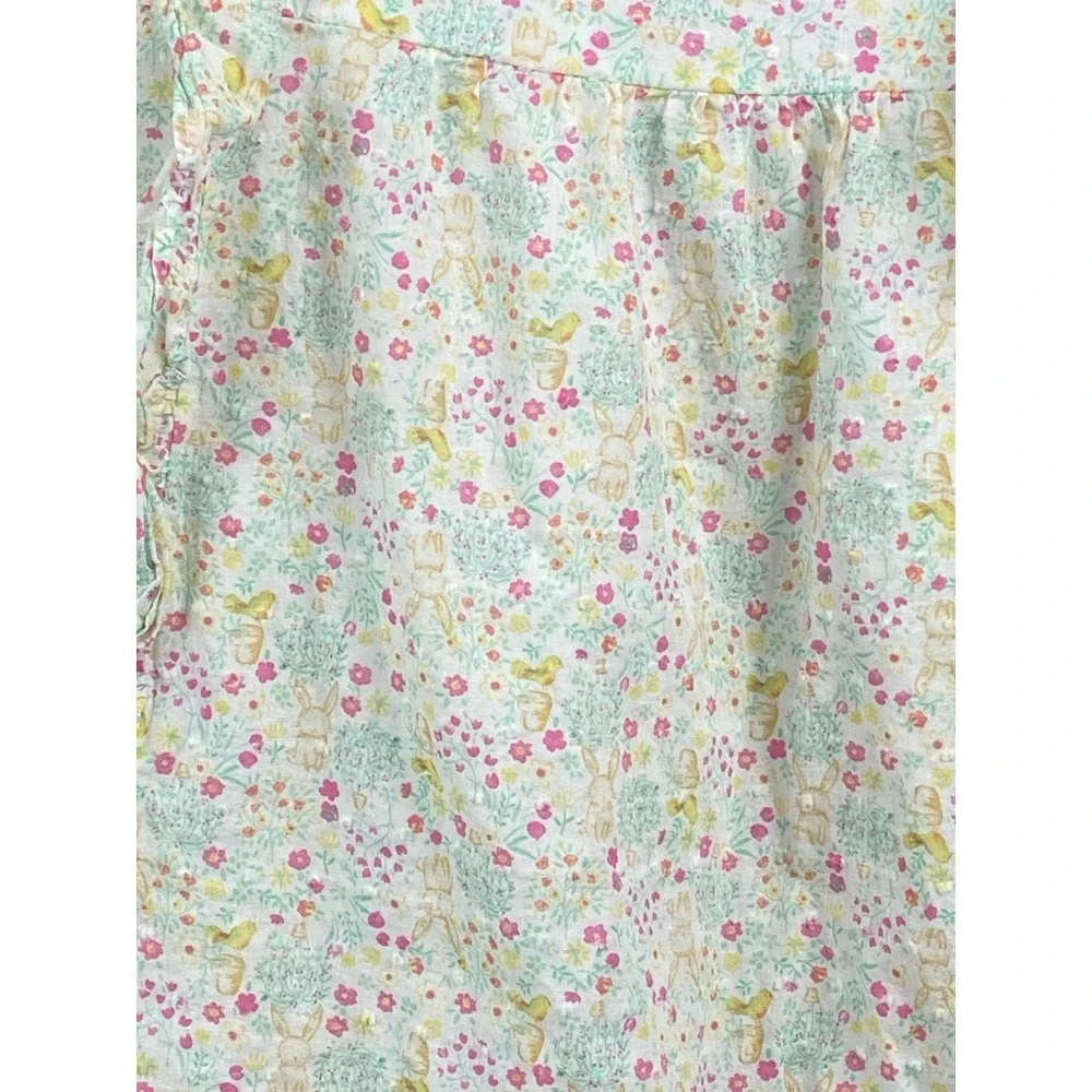 Shabby‎ Chic Girls Floral Bunny Swiss Dot Ruffle Dress Pastel Pink Yellow Size 7